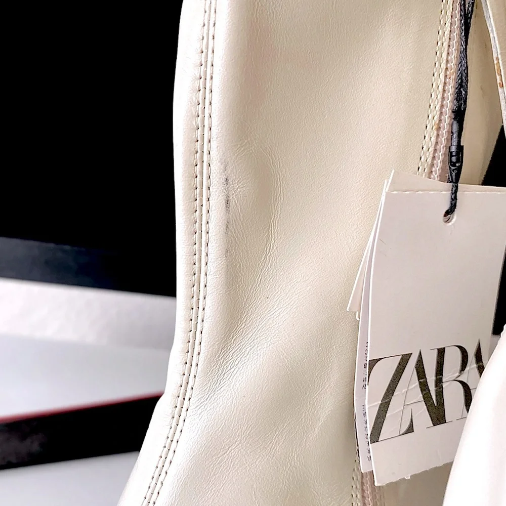 ZARA Ivory Soft Leather High Heeled Ankle Boots - Picture 15 of 16